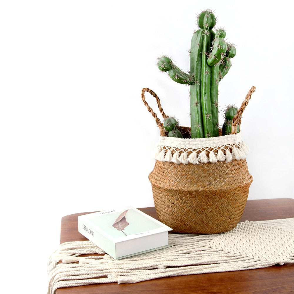 Woven Seagrass Basket With Handmade Tassels