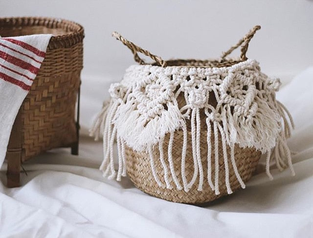 Woven Seagrass Basket With Handmade Tassels