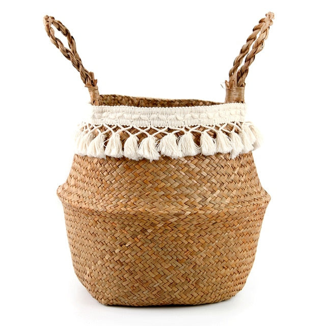 Woven Seagrass Basket With Handmade Tassels