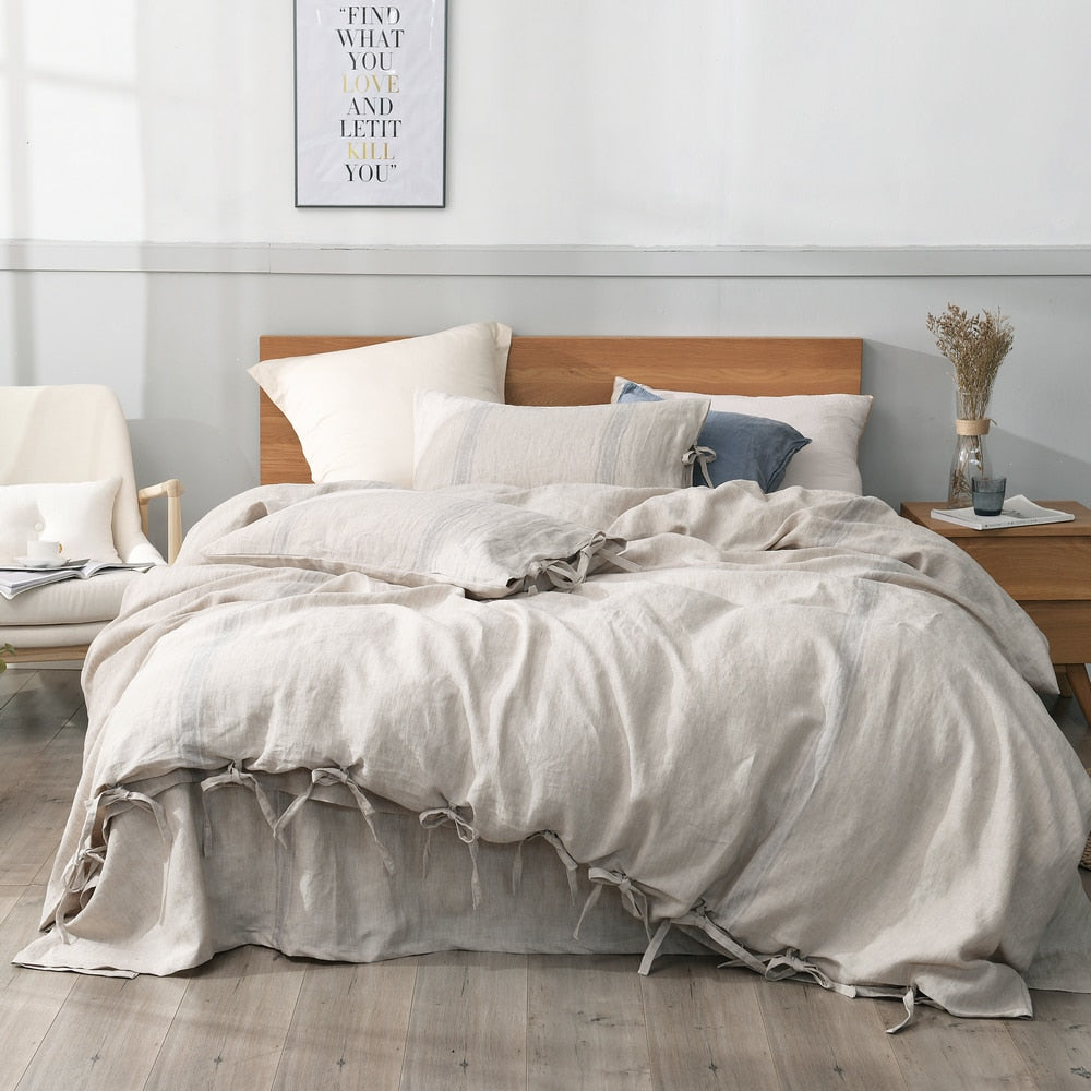 100% Pure Linen Bedding Set (Duvet & 2 Pillow Cases) - Flax