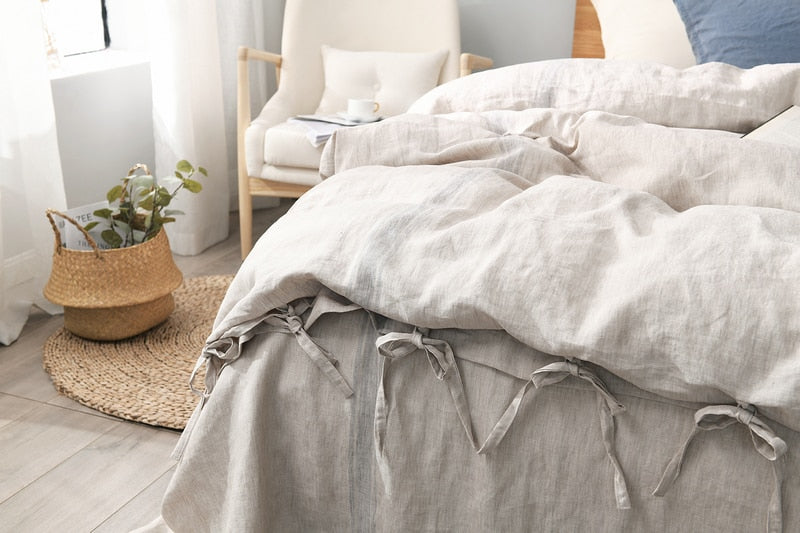 100% Pure Linen Bedding Set (Duvet & 2 Pillow Cases) - Flax