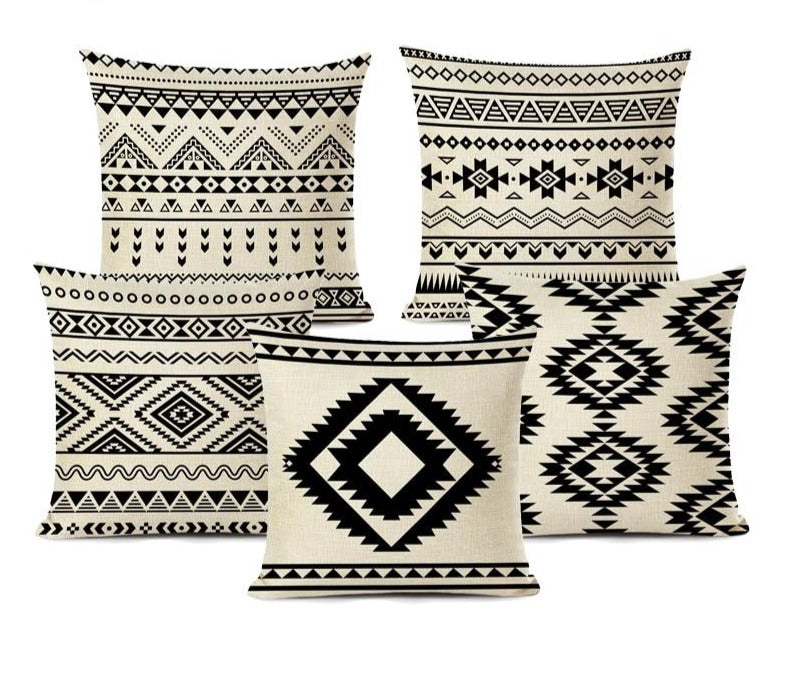 Boho Chic Geometric Black and White Pillow Covers