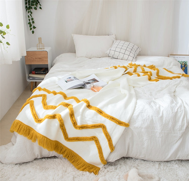 Knit Throw Blanket with Tassels