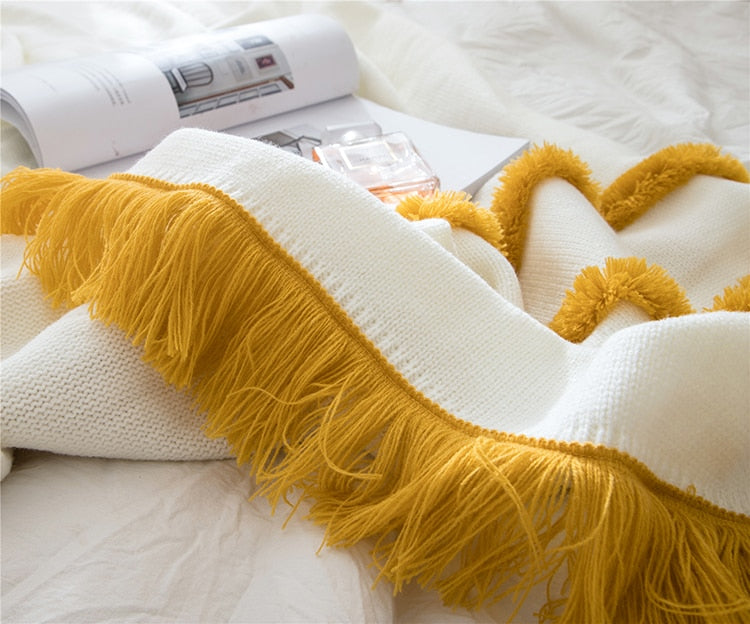 Knit Throw Blanket with Tassels