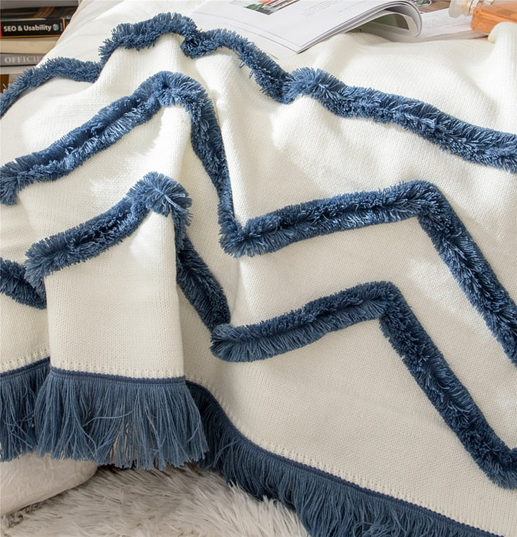 Knit Throw Blanket with Tassels