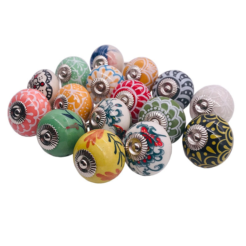 Set of 6 Ceramic Shabby Chic Decorative Hand-painted Knobs