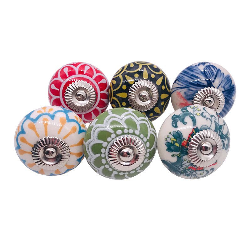 Set of 6 Ceramic Shabby Chic Decorative Hand-painted Knobs